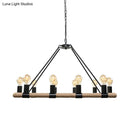 GobekUsa 10 Bulbs Chandelier Lighting - Loft Style Rectangular Frame Pendant with Black Metal & Rope Detail