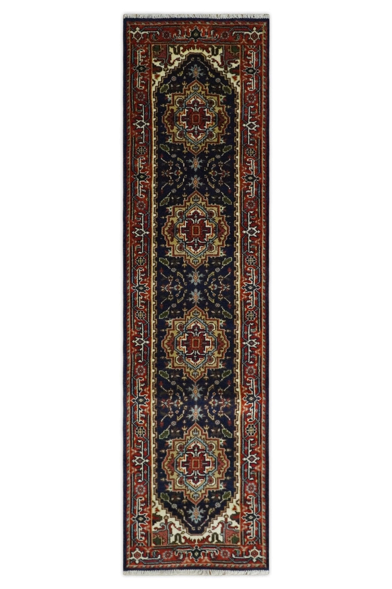 10 feet runner Hand knotted Mustard, Blue and Brown Traditional wool area rug