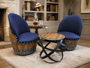 Whiskey & Wine Barrel Armchair with Hidden Safe — Memory Foam, Dark Navy Blue Upholstery