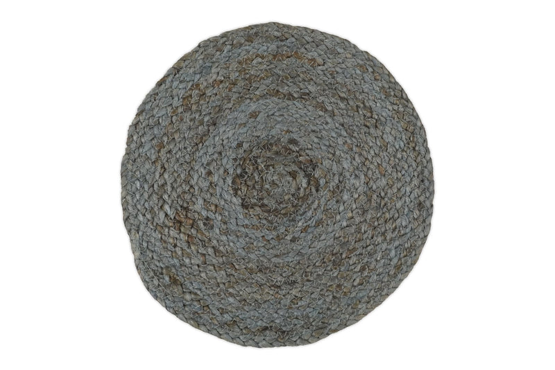 100% All Natural Fiber Hand Braided Boho Blue Round Jute Rug | JR1