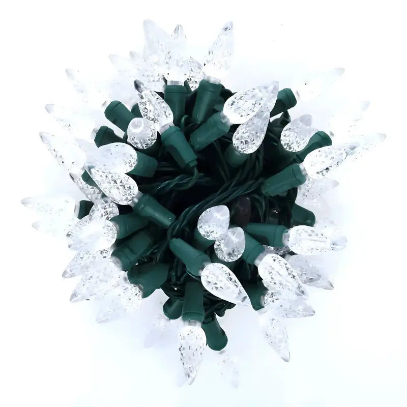 100 C6 Cool White LED Christmas Lights, 4" Spacing