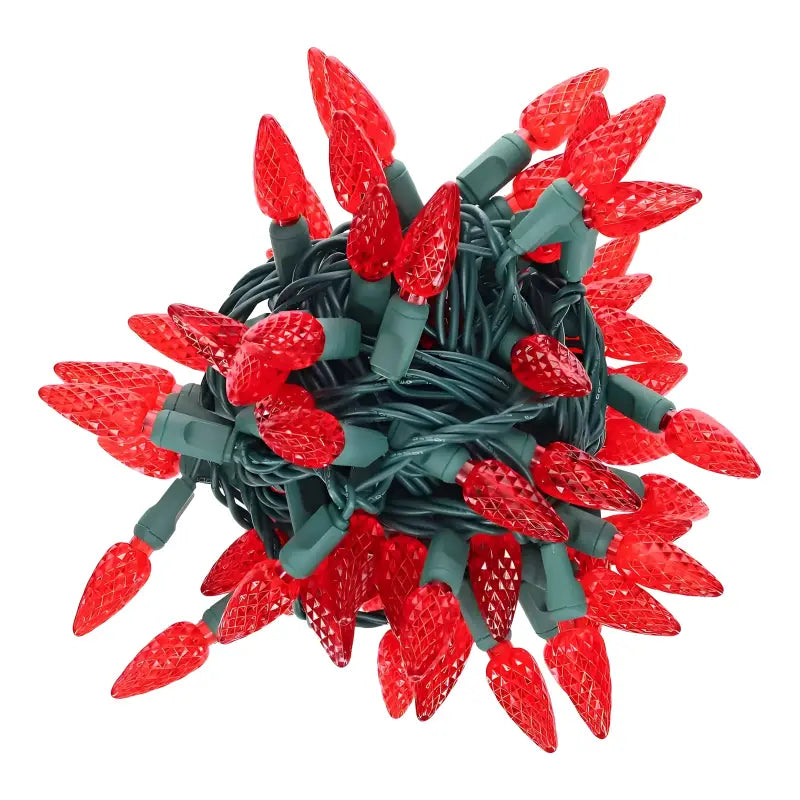 100 C6 Red LED Christmas Lights, 4" Spacing