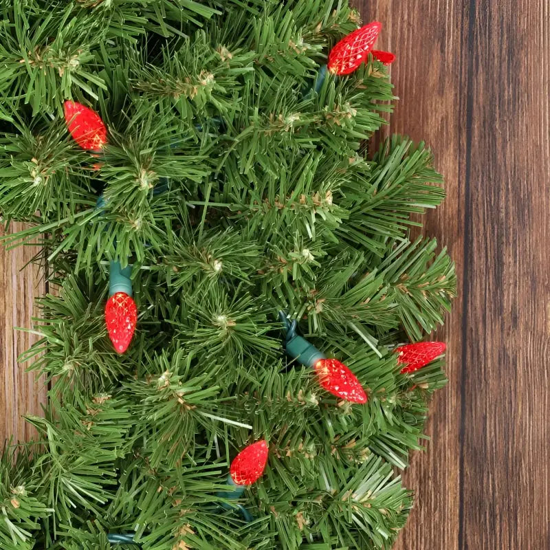 100 C6 Red LED Christmas Lights, 4" Spacing