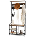 3-In-1 Industrial Coat Rack Stand with 9 Hooks Shoe Bench by LJGDeals