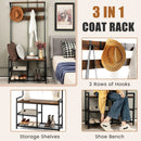 3-In-1 Industrial Coat Rack Stand with 9 Hooks Shoe Bench by LJGDeals