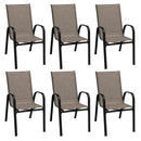 6 Pieces Patio Stackable Dining Chairs with Curved Armrests and Breathable Fabric by LJGDeals