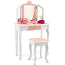 Princess Vanity Table and Chair Set with Tri-Folding Mirror and Snowflake Print-Pink by LJGDeals