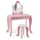 Kid Vanity Table Stool Set with Oval Rotatable Mirror-Pink by LJGDeals