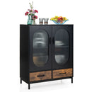Kitchen Industrial Buffet Sideboard with Tempered Glass Doors-Black by LJGDeals