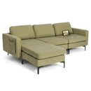 Modular 3-Seat L-shaped Sectional Sofa with Reversible Chaise and 2 USB Ports-Green by LJGDeals