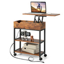 Lift Top End Table with Charging Station and Universal Wheels-Rustic Brown by LJGDeals
