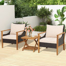 3 Pieces Patio Wicker Furniture Set with 2-Tier Side Table and Cushioned Armchairs-Natural by LJGDeals