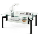 2-Tier Rectangular Glass Coffee Table with Metal Tube Legs-Black by LJGDeals