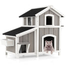 2-Story Outdoor Wooden Feral Cat House with Escape Door-Grey by LJGDeals