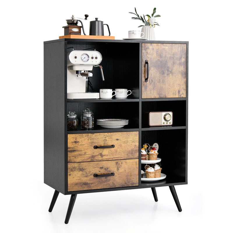 Industrial Buffet Sideboard Kitchen Cupboard with Cubbies Drawers-Rustic Brown, photo 4 of 8