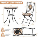 3 Pieces Patio Bistro Set with 1 Round Mosaic Table and 2 Folding Chairs by LJGDeals