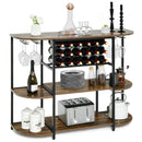 47 Inches Wine Rack Table with Glass Holder and Storage Shelves by LJGDeals