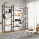 Large Triple Wide Floor Standing Bookcase Display Shelf with Metal Frame-Rustic Brown by LJGDeals