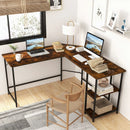 L Shaped Computer Desk with 2 Outlets and 2 USB Ports-Brown by LJGDeals