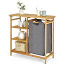 Bamboo Laundry Hamper Stand with Removable Sliding Bag and 3-Tier Open Shelves by LJGDeals