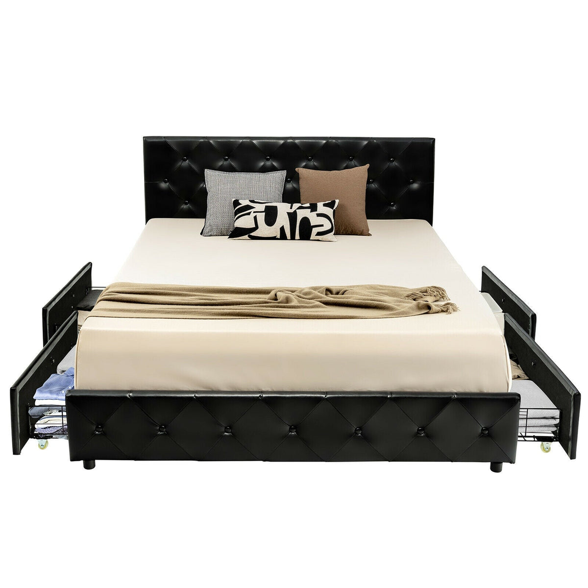 Full/Queen PU Leather Upholstered Platform Bed with 4 Drawers, photo 2 of 16