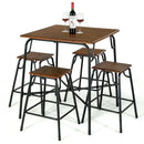 5 Pieces Bar Table Set with 4 Counter Height Backless Stools-Rustic Brown by LJGDeals