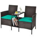 Patio Rattan Wicker Conversation Set Sofa Cushioned Loveseat Glass Table by DirectDeals