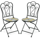 2-Pieces Mosaic Folding Bistro Chairs with Ceramic Tiles Seat by LJGDeals