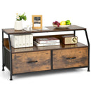 Dresser TV Stand with 2 Folding Fabric Drawers and Open Shelves-Rustic Brown by LJGDeals