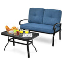 2 Pieces Patio Loveseat Bench Table Furniture Set with Cushioned Chair-Blue by LJGDeals