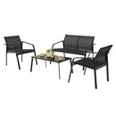 4 Pieces Patio Furniture Set with Armrest Loveseat Sofas and Glass Table Deck by LJGDeals