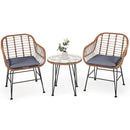3 Pieces Patio Rattan Bistro Set with Cushion by LJGDeals