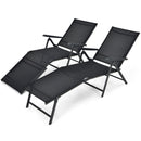 2 Pieces Foldable Chaise Lounge Chair with 2-Position Footrest-Black