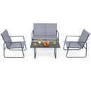 4 Pieces of Metal Patio Furniture Chat Set with Tempered Glass Coffee Table by LJGDeals