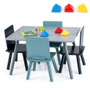 5 Pieces Kids Wooden Activity Play Furniture Set with Building Blocks-Blue by LJGDeals