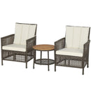 3 Pieces Patio Rattan Furniture Set with Cushioned Sofas and Wood Table Top-White by LJGDeals