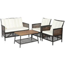4 Pieces Patio Rattan Furniture Set with 2-Tier Coffee Table-White by LJGDeals
