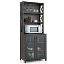 Tall Freestanding Bar Cabinet Buffet with Glass Holder and Adjustable Shelf-Gray by DirectDeals