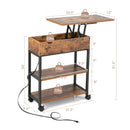 Lift Top End Table with Charging Station and Universal Wheels-Rustic Brown by LJGDeals