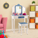 Princess Vanity Table and Chair Set with Tri-Folding Mirror and Snowflake Print-Blue by LJGDeals