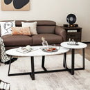 Set of 2 Modern Faux Marble Nesting Coffee Table Set with Oval and Round Table-White by LJGDeals