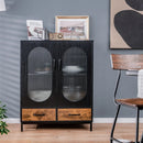 Kitchen Industrial Buffet Sideboard with Tempered Glass Doors-Black by LJGDeals