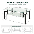 2-Tier Rectangular Glass Coffee Table with Metal Tube Legs-Black