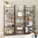 Large Triple Wide Floor Standing Bookcase Display Shelf with Metal Frame-Rustic Brown by LJGDeals