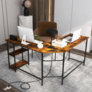 L Shaped Computer Desk with 2 Outlets and 2 USB Ports-Brown by LJGDeals