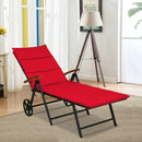 Folding Patio Rattan Lounge Chair with Wheels-Red by LJGDeals