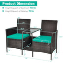 Patio Rattan Wicker Conversation Set Sofa Cushioned Loveseat Glass Table by DirectDeals