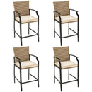 Patio Rattan Bar Stools Set of 4 with Soft Cushions by LJGDeals