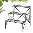 3-Tier Metal Plant Stand with Widened Grid Shelf for Porch Garden-Black by LJGDeals