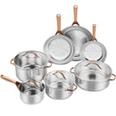 11 Pieces Stainless Steel Kitchen Cookware Set with Gold Stay-Cool Handles by LJGDeals